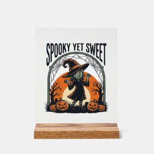 Cute Halloween Witch Spooky Yet Sweet Vintage Tee_ Acrylic Sign