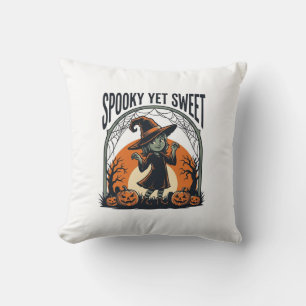 Cute Halloween Witch Spooky Yet Sweet Vintage Tee_ Cushion