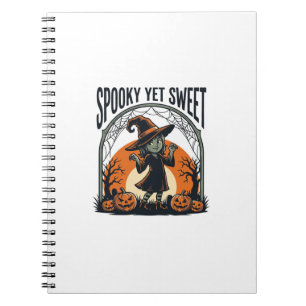 Cute Halloween Witch Spooky Yet Sweet Vintage Tee_ Notebook