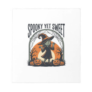 Cute Halloween Witch Spooky Yet Sweet Vintage Tee_ Notepad