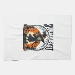 Cute Halloween Witch Spooky Yet Sweet Vintage Tee_ Tea Towel