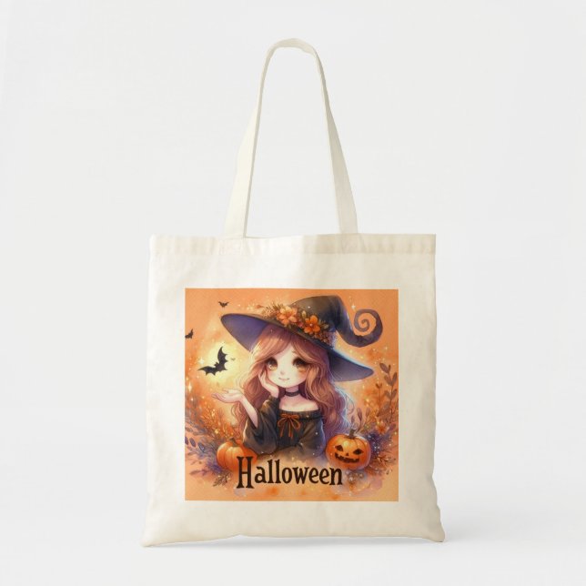 Cute Halloween Witch Tote Bag (Front)
