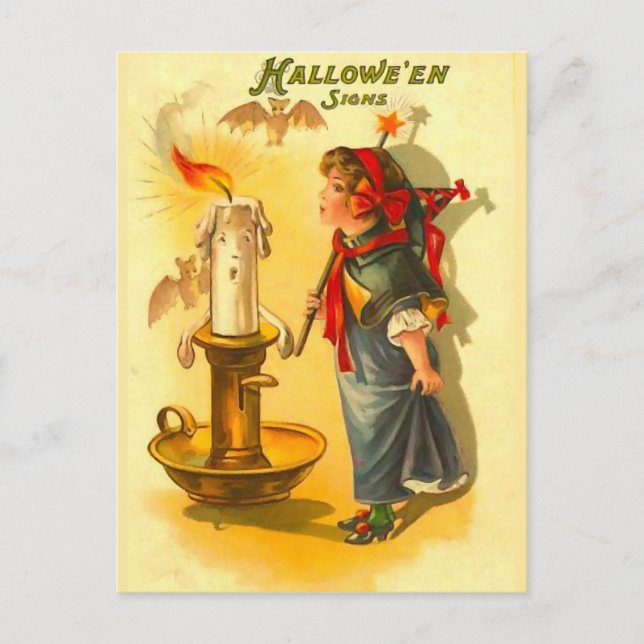Cute Halloween Witch with Candle Postcard (Front)