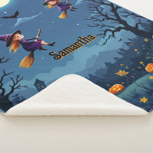 Cute Halloween Witches Add Name Warm Sherpa Blanket