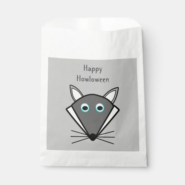 Cute Halloween Wolf Personalised Trick or Treat Favour Bags (Front)