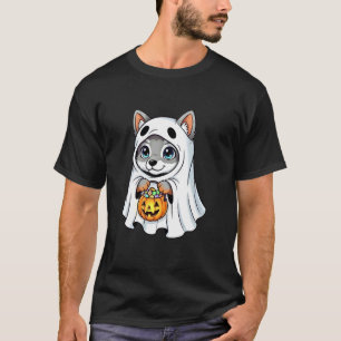 Cute Halloween Wolf Pup Ghost Funny Spooky Trick o T-Shirt