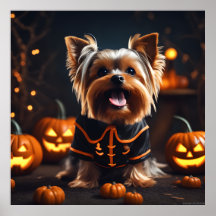 Cute Halloween Yorkshire Terrier Puppy Dog Pumpkin