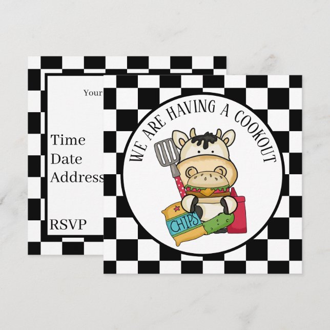 cute hamburger cow cookout party  invitation (Front/Back)