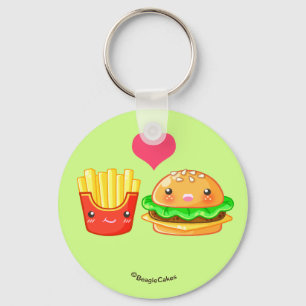Cute Hamburger & Fries Button Keychain