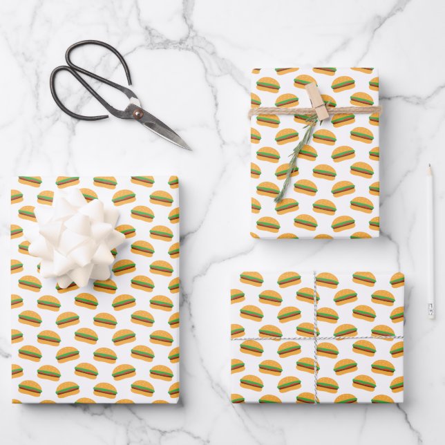 Cute Hamburger Pattern Wrapping Paper Sheet (Front)