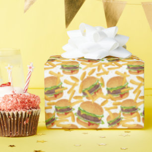 cute hamburgers and fries tiled party wrapping paper
