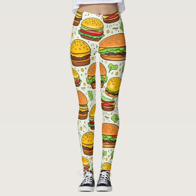 Cute Hamburgers Pattern Leggings (Front)