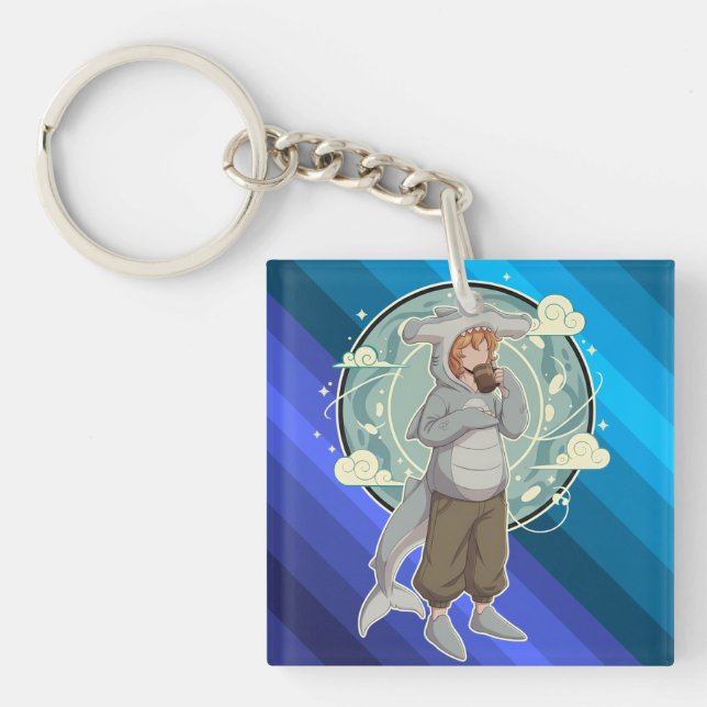 Cute Hammerhead Shark Boy Art Piece Key Ring (Front)