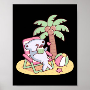 Cute Hammerhead Shark Chilling On Beach Chair Poster