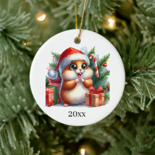 Cute Hamster add date and message Christmas  Ceramic Tree Decoration