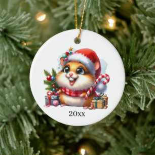Cute Hamster add date and message Christmas Ceramic Tree Decoration