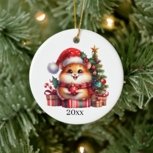 Cute Hamster add date and message Christmas Ceramic Tree Decoration