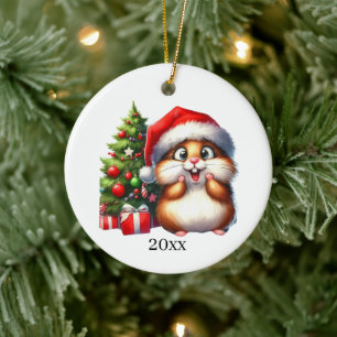 Cute Hamster add date and message Christmas Ceramic Tree Decoration