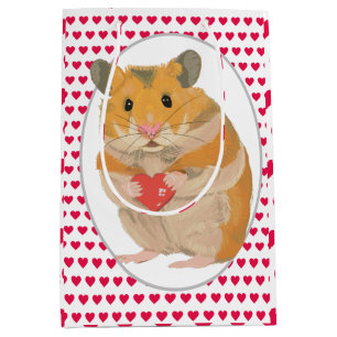 Cute Hamster and Red Hearts  Medium Gift Bag