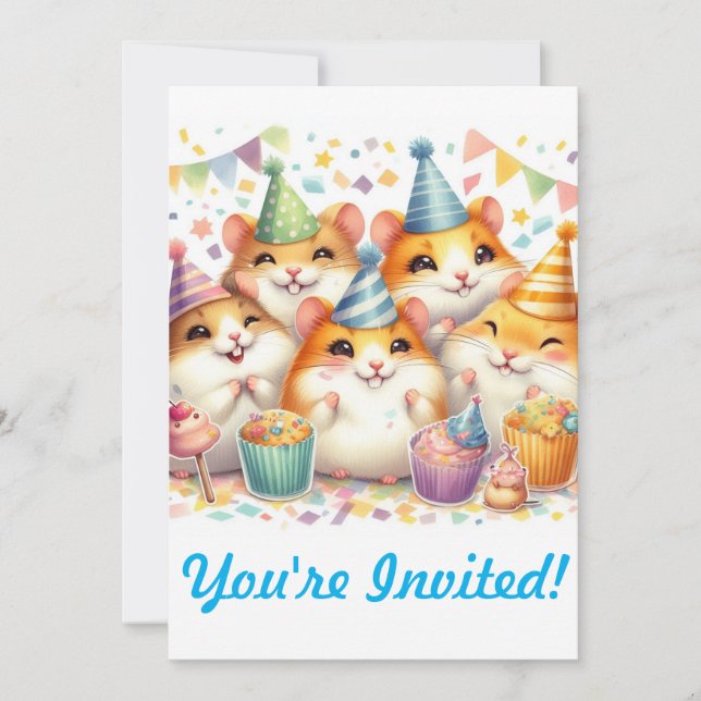 Cute Hamster Birthday Party Invitation  (Front)