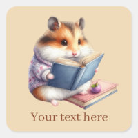Cute hamster book lovers add text Square Sticker