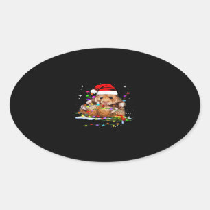 Cute Hamster Christmas Day Oval Sticker