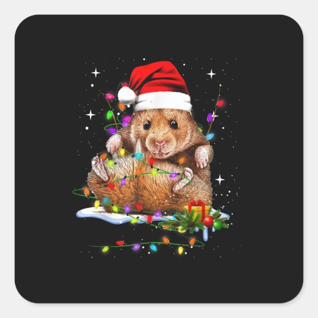 Cute Hamster Christmas Day Square Sticker (Front)