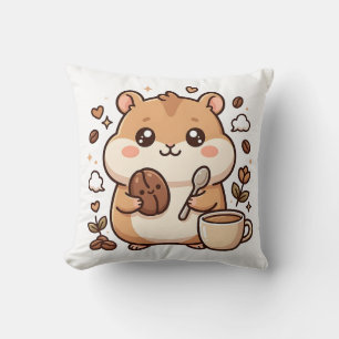 Cute Hamster Coffee Throw Pillow