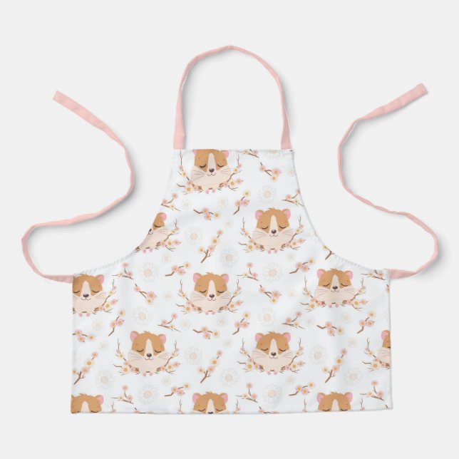 Cute Hamster Face and Pink Flowers Pattern Apron (Front)