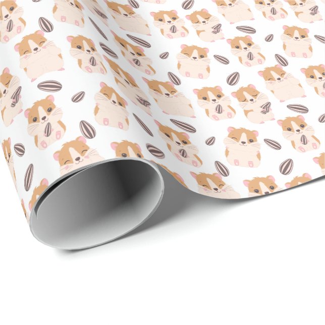 Cute Hamster Face and Seeds Pattern Kid Birthday Wrapping Paper (Roll Corner)