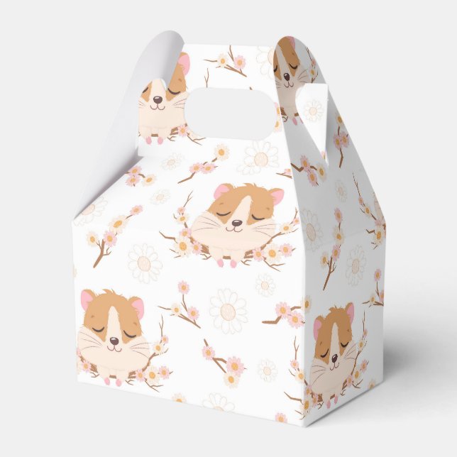Cute Hamster Face + Flowers Birthday Thank You Favour Box (Front Side)