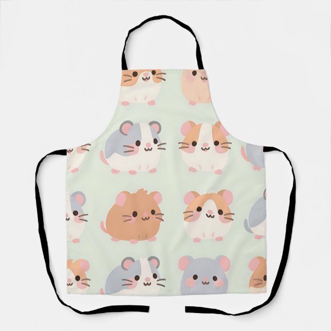 Cute Hamster Faces Kawaii Pastel Pattern Apron (Front)