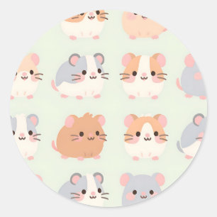 Cute Hamster Faces Kawaii Pastel Pattern Classic Round Sticker
