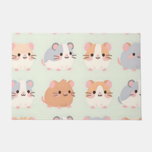 Cute Hamster Faces Kawaii Pastel Pattern Doormat