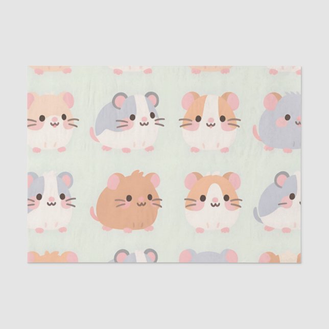 Cute Hamster Faces Kawaii Pastel Pattern Tissue Paper (Front)