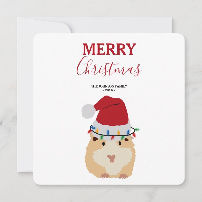 Cute Hamster Funny Animal Santa Hat Christmas Card (Front)