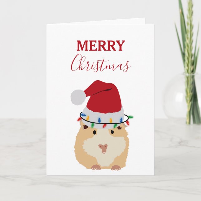 Cute Hamster Funny Animal Santa Hat Christmas Card (Front)
