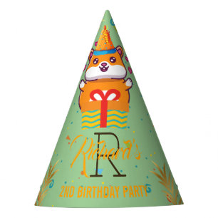 Cute Hamster Green Themed Kid's Birthday Party Hat