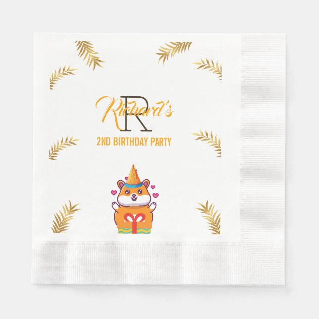 Cute Hamster Green Themed Kid's Birthday Party Napkin (Front)