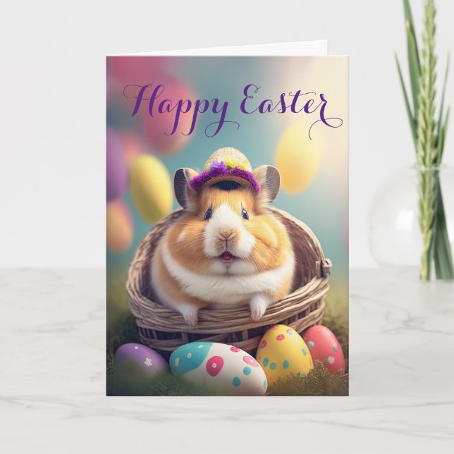 Cute Hamster in an Easter Egg Basket Holiday Card (Front)