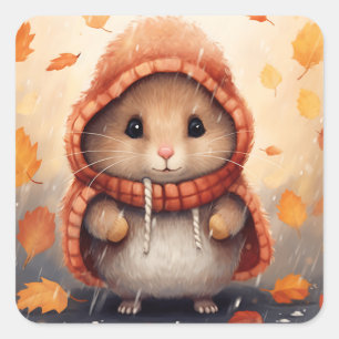 Cute Hamster in Autumn Scenery Whimsical Fall Square Sticker