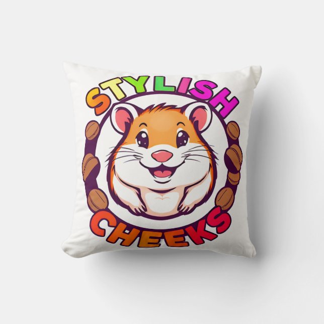 Cute Hamster in Bright Colours with Creative Text Cushion (Front)