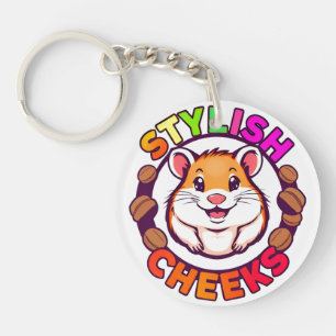 Cute Hamster in Bright Colours with Creative Text Key Ring