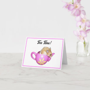 Cute Hamster in Pink Teapot with Daisy Photo Card