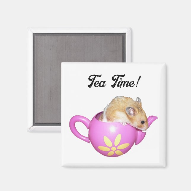 Cute Hamster in Pink Teapot with Daisy Photo Magnet (Front/Back)