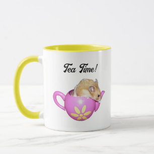 Cute Hamster in Pink Teapot with Daisy Photo Mug