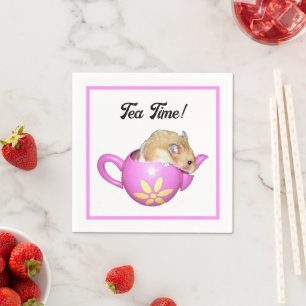 Cute Hamster in Pink Teapot with Daisy Photo Napkin