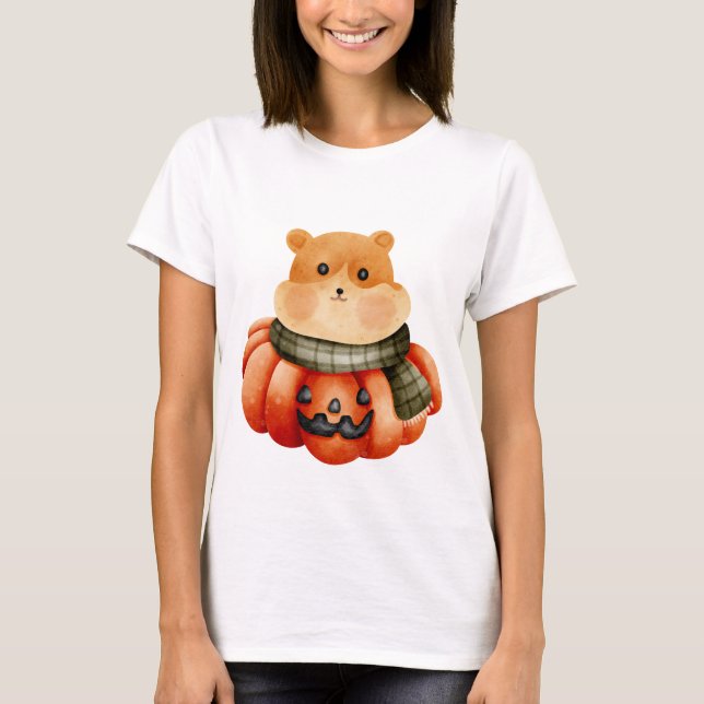 Cute Hamster in Pumpkin – Cosy Autumn Halloween  T-Shirt (Front)