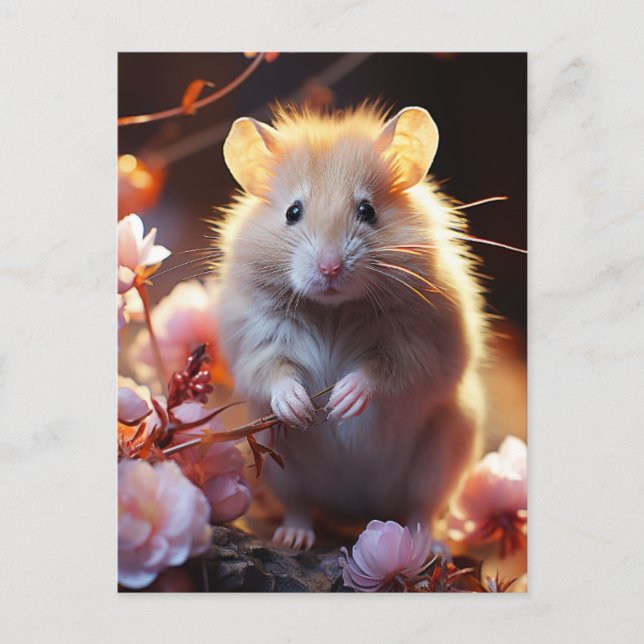 Cute Hamster in the Flowers Postcard (Front)