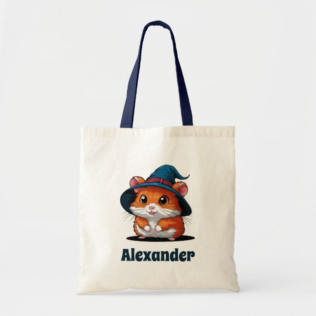 Cute Hamster in Wizard Hat Personalised Halloween  Tote Bag (Front)